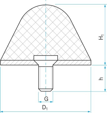 Pryžový doraz kuželový typ.16 - 70x70 M12x24 50Sha tvar 80.16 - N2