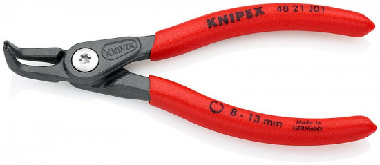 KNIPEX 48 21 J01 Precizní kleště pro vnitřní poj. kr. 8-13 mm zahnuté 45° pot. plastem, f. na šedo - N2
