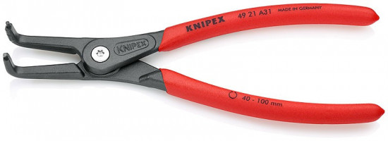 KNIPEX 49 21 A31 Precizní kleště pro vnější poj. kr. 40-100 mm zahnuté 90° pot. plastem, f. na šedo - N2