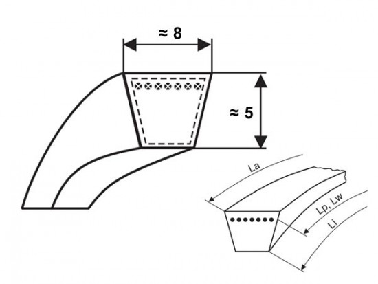 Klínový řemen 8x825 X Li - X8x844 Lw Profi-X Rubena - N2