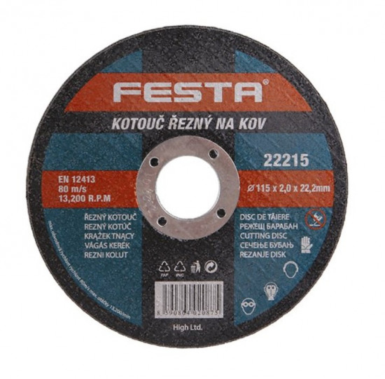 Řezný kotouč na kov 115x2,0x22,2 rovný, FESTA 22215 - N2