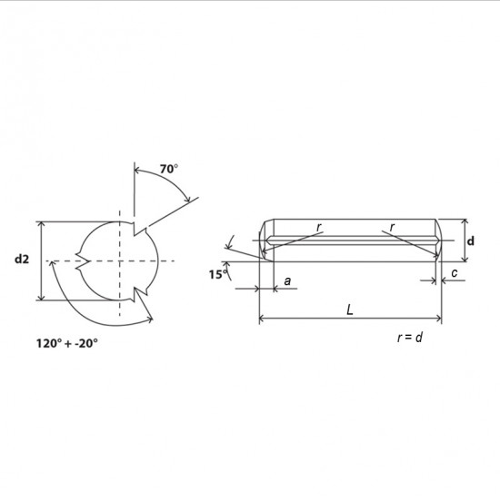 Kolík válcový rýhovaný DIN 1473 6x10 - N2 - 2