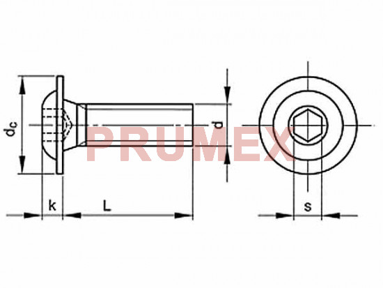 Iso Inbus Fastener Šroub s půlkulatou hlavou s límcem inbus ISO 7380FL M6x12 ocel 10.9 bez ...